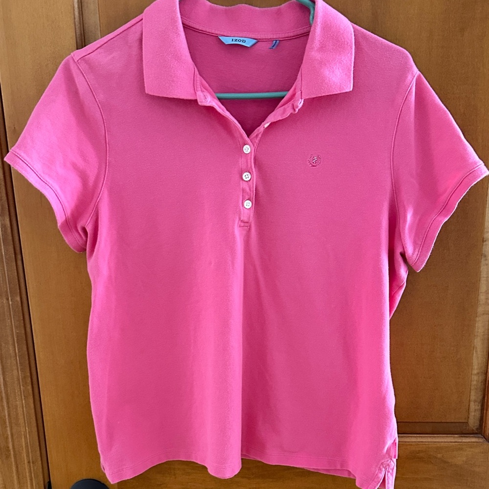 IZOD Women Short Sleeve Polo Shirt Bubblegum Pink Cotton Blend Stretch Sz XL